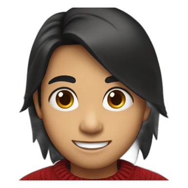 smiling and pointing north indian kid with chubby cheeks black hair wearing a dark red sweater sticker