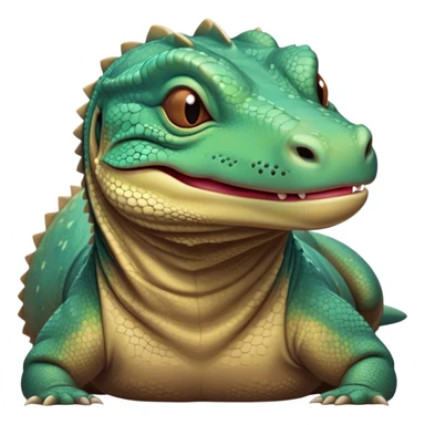 Meme-Worthy cute Sleeping Komodo Dragon Lizard Portrait Emoji, Head resting peacefully with a contented smile, showcasing a rugged, textured form and eyes gently closed in serene slumber, Simplified yet comically adorable features, highly detailed, glowing with a soft, drowsy glow, high shine, relaxed and utterly lovable, stylized with an air of playful laziness, bright and heartwarming, soft glowing outline, capturing the essence of a sleeping ancient guardian that feels destined to become the next viral icon of adorable rest! sticker