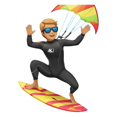 A vibrant kite soaring high in the sky, attached to a kiteboarder riding the waves below. The scene is filled with bright colors, capturing the energy of the sport. The background features the ocean, wind-blown waves, and a clear sky, showcasing the excitement and freedom of kiting. sticker