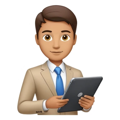 business executive confidently, holding a digital tablet or folder. The character wears smart business attire sticker