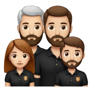 Criar Casal - Homem branco de cabelo liso e olhos marrom, com barba, camiseta polo preta e mulher de pele branca cabelo cacheado marrom longo e olhos mel sticker