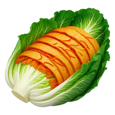 sliced napa cabbage, all surfaces covered in kimchi red seasoning, no green, no face sticker