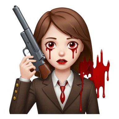 Single gun pointed at my head brown hair add blood sticker