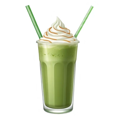 iced matcha latte in a tall clear glass with straw and whipped cream sticker
