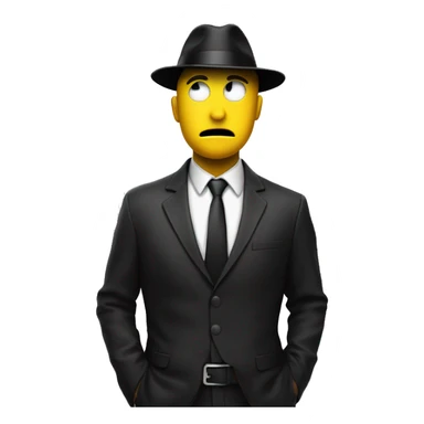 a yellow emoji face looking to his right a bit suprised, wearing a black agent hat. POV on his right side sticker