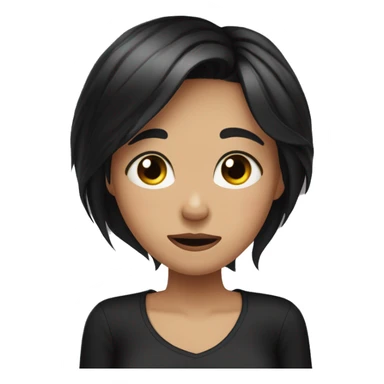 Girl with black hair with a black shirt, crying on her pillow bed ￼ sticker