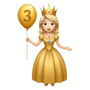 queen wearing dress, holding balloon in shape of number 3 sticker