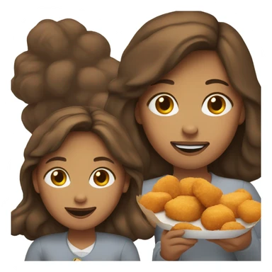 Brown haired girl eating chicken nuggets sticker