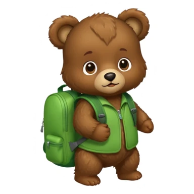 baby bear wear green backpack sticker
