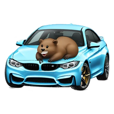 A beaver Driving a Yas marina blue BMW M4 sticker