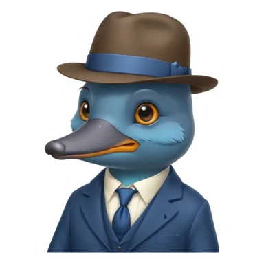 cute blue platypus with a detective hat and monocle on his eye, no  hands, looks like a platypus but blue, the hat and suit are not blue sticker