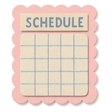 soft pastel minimal daily schedule grid with cute borders, with a pink scalloped border sticker