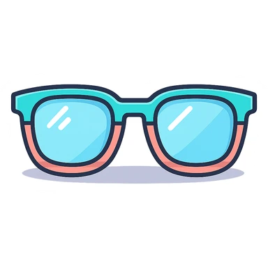 stylish eyeglasses for vision with diopters, geometric frame, front view, vector look with shadows and glare, detailed shading, thin clean outlines, pastel palette, Japanese pop art, sticker look, highly detailed, transparent background sticker