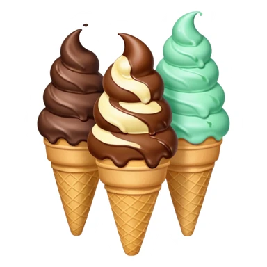 triple scoop vanilla, chocolate, mint ice cream in a cone, colorful and bright sticker