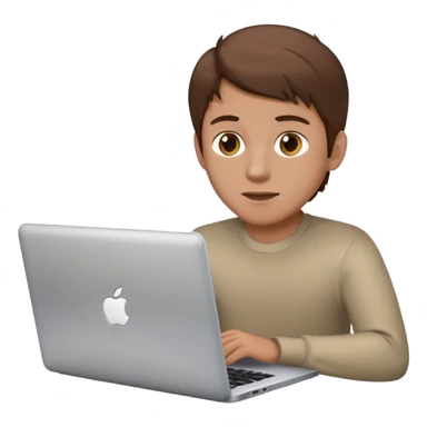 memoji of a man with a laptop in front, apple-style,modern,brown hair light skin ton and natural emotion sticker