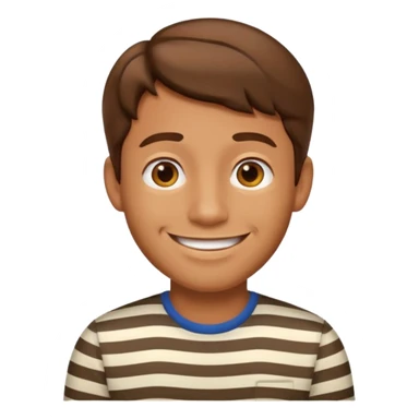 “Cartoony emoji avatar man, tanned skin, short wavy hair, wearing a striped shirt, smiling, clean turquoise background.” sticker