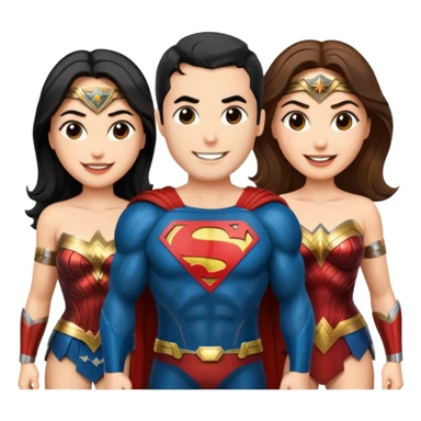 Justice League group pose featuring Flash, Wonder Woman, Superman, Aquaman, and Batman in emoji style sticker