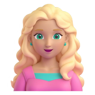 blonde with long hair and swamp eyes in a pink pastel dress, winking, 3D iOS realistic emoji style sticker