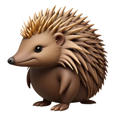 Cinematic Noble Echidna Portrait Emoji, Poised and regal, with a compact, spiky build and a textured, bristly fur in earthy browns, a distinctive pointed snout and keen, soulful eyes, Simplified yet sharp and sophisticated features, highly detailed, glowing with a warm, dignified glow, high shine, intelligent and resilient, stylized with an air of prickly elegance, focused and attentive, soft glowing outline, capturing the essence of a watchful and confident echidna, so majestic it feels as though it could scurry out of the screen with effortless authority! sticker