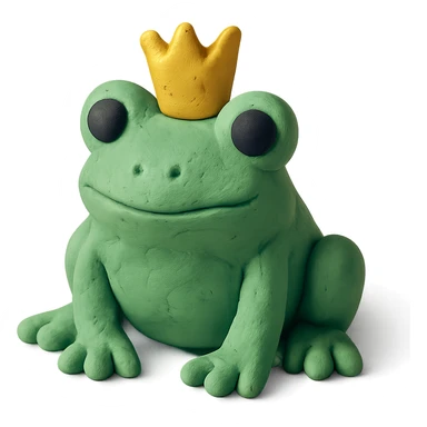 frog with a tiny crown in claymation style with a matte finish sticker