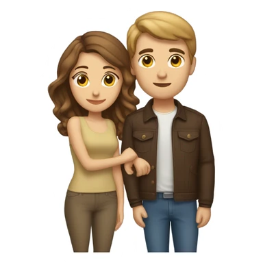 A genmoji representing a couple kissing. The man is slightly taller than the woman and has brown hair. The woman has brown hair and a beauty mark on her cheek. sticker