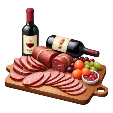 SPAM MEAT charcuterie with fruit and a bottle of wine sticker