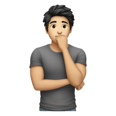 thinking with his hand on chin white young male with black hair without body just face and hand sticker