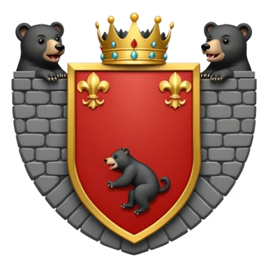 The coat of arms shows on a silver (white) shield, a black bear rampant with tongue and claws in red. On the shield rests a golden five leaved crest coronet, whose tiara of brickwork is provided with a gate in the center. sticker