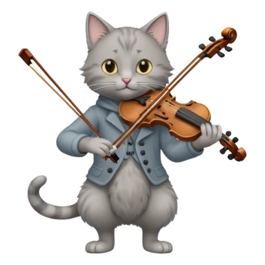 thin grey cat play violin, long full body, no tail sticker