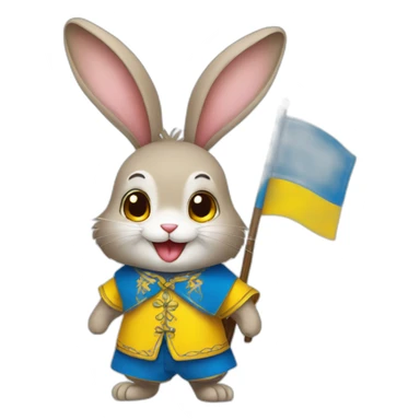 smiling rabbit dressed in a costume  Ukrainian flag sticker