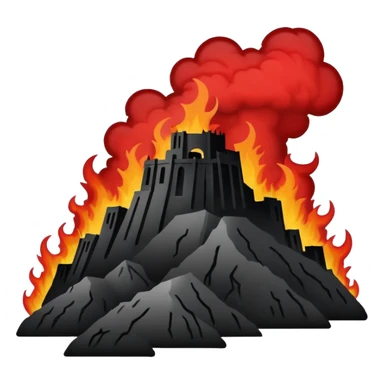 Minimalist emoji-style sticker of a silhouette of the Hollywood hill with ruined “HELLWOOD” sign, smoke and flickering flames in desaturated red

 sticker