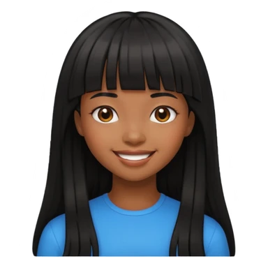 black girl with long black hair with bangs, happy sticker
