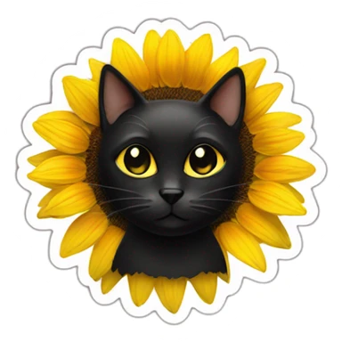 black cat with sunflower around its face sticker