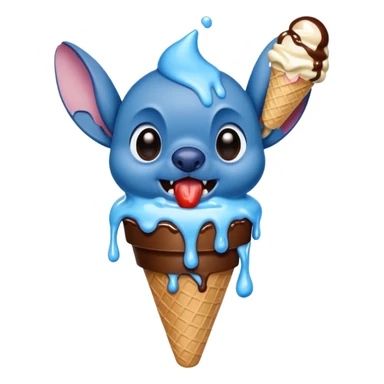 Stitch the blue alien from Lilo & Stitch eating a melting ice cream sticker