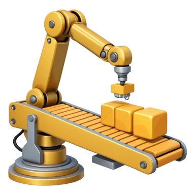 robot arm which is picking block on conveyor belt sticker