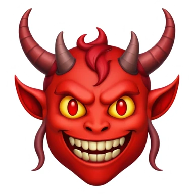 demonic emoji face with red skin, horns, and wicked grin sticker