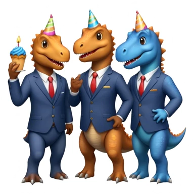 three office dinosaurs in office suits celebrating birthday sticker
