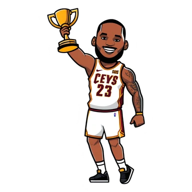 LeBron James celebrating with a championship trophy sticker