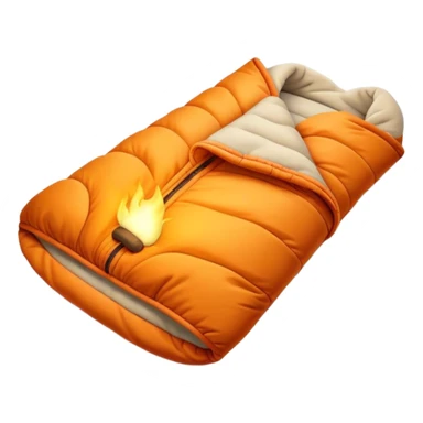 Cinematic Realistic Sleeping Bag, plush and slightly wrinkled, rich fabric texture catching the firelight, glowing with warmth and inviting coziness, nestled within a peaceful campsite. sticker