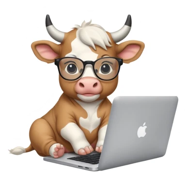 baby white bull in fancy glasses sitting in front of a macbook, working  sticker
