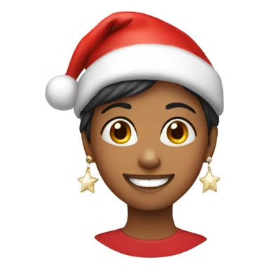 smiling girl with earrings wearing a Santa hat sticker