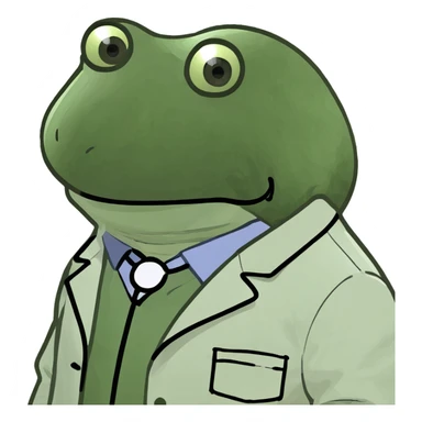 bufo frog wearing doctor's coat, extremely sad expression, facing forward sticker