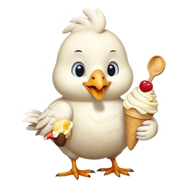 A white chicken eating ice cream sticker