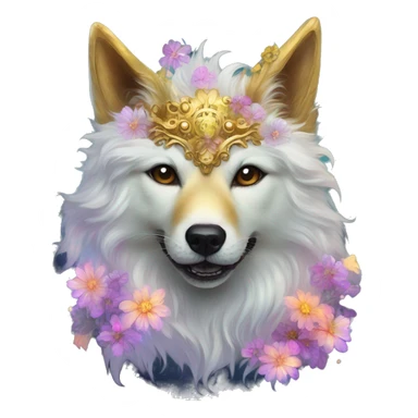 iridescent fluffy dog fox head zombie skull skeleton gold mechanical nebula galaxy stars colorful flowers fairy lights vintage sticker