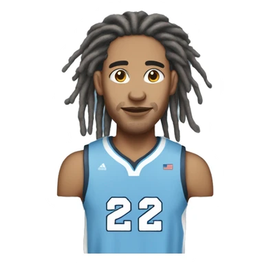 lightskin male with long freeform dreads and a university of north carolina blue basketball jersey sticker