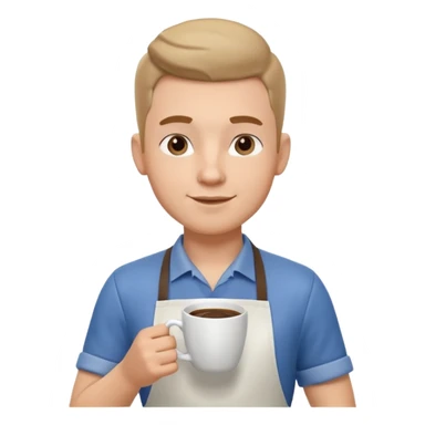 male barista portrait, head and shoulders only, wearing apron collar, holding a coffee cup, confident friendly expression, cafe worker vibe, 3D cartoon, mobile game icon style, clean background, no text, no watermark
 sticker