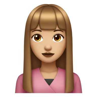 girl with medium neutral skin tone, long straight hair with japanese bang, golden brown hair color, dark brown eyes, doe eyes, pink lip that suit her skin tone sticker