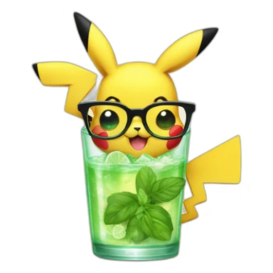 sick pikachu with glasses drinking mojito sticker