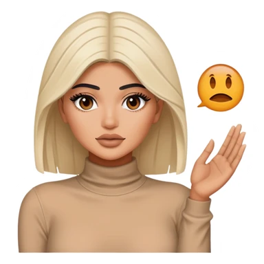 Kylie Jenner with both hands down holding onto an invisible edge, no water or jacuzzi visible sticker