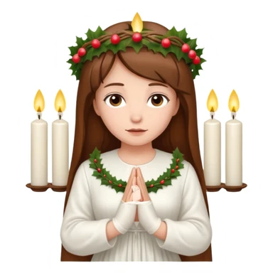 brown long haired white women with white gown and advent wreath with 5 candles on the head and praying hands  sticker